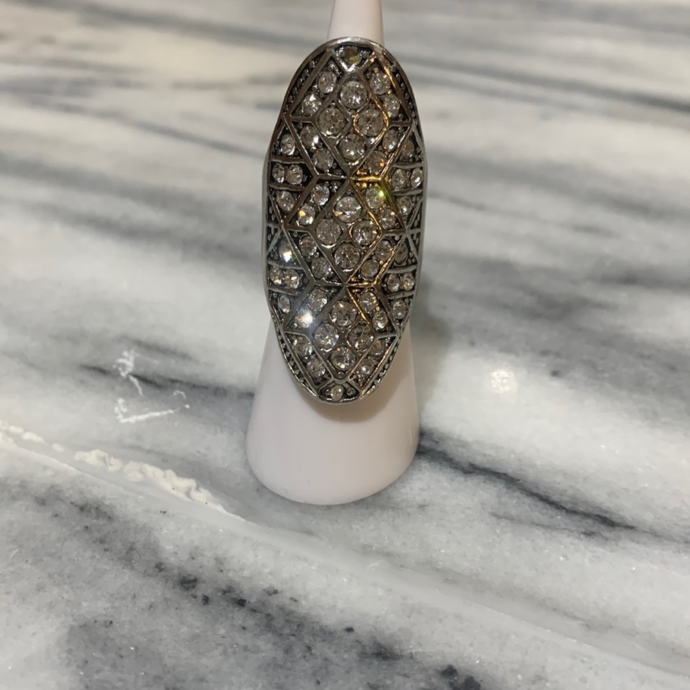 Silver Full finger Rhinestone Ring Size 4.5 - Picture 2 of 7